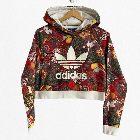 RARE Adidas Colourful Paisley Floral Cropped Hoodie - Picture 1 of 2